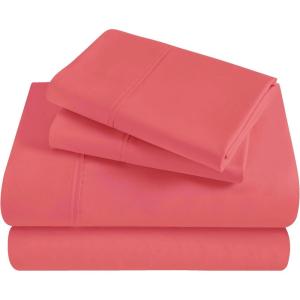 Superior 300 Thread Count Egyptian Cotton Sheet Set, Elastic Fitted Sheet, Flat Sheet, 1 Pillowcase, Twin, White(Coral)