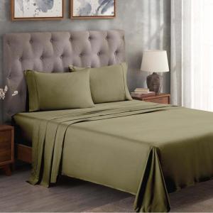 Superior 300 Thread Count Egyptian Cotton Sheet Set, Elastic Fitted Sheet, Flat Sheet, 1 Pillowcase, Twin, White(Green)