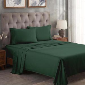 Superior 300 Thread Count Egyptian Cotton Sheet Set, Elastic Fitted Sheet, Flat Sheet, 1 Pillowcase, Twin, White(Hunter Green – Z)