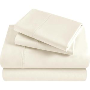 Superior 300 Thread Count Egyptian Cotton Sheet Set, Elastic Fitted Sheet, Flat Sheet, 1 Pillowcase, Twin, White(Ivory)