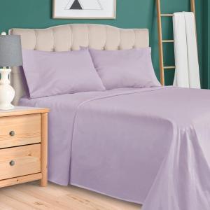 Superior 300 Thread Count Egyptian Cotton Sheet Set, Elastic Fitted Sheet, Flat Sheet, 1 Pillowcase, Twin, White(Lavender)