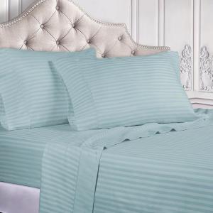 Superior 300 Thread Count Egyptian Cotton Sheet Set, Elastic Fitted Sheet, Flat Sheet, 1 Pillowcase, Twin, White(Light Blue – Stripe)