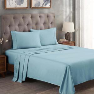Superior 300 Thread Count Egyptian Cotton Sheet Set, Elastic Fitted Sheet, Flat Sheet, 1 Pillowcase, Twin, White(Light Blue – Z)