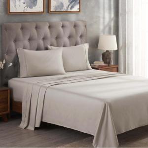 Superior 300 Thread Count Egyptian Cotton Sheet Set, Elastic Fitted Sheet, Flat Sheet, 1 Pillowcase, Twin, White(Light Grey – Z)