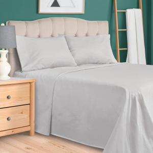 Superior 300 Thread Count Egyptian Cotton Sheet Set, Elastic Fitted Sheet, Flat Sheet, 1 Pillowcase, Twin, White(Light Grey)