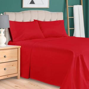 Superior 300 Thread Count Egyptian Cotton Sheet Set, Elastic Fitted Sheet, Flat Sheet, 1 Pillowcase, Twin, White(Red)