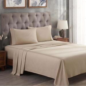 Superior 300 Thread Count Egyptian Cotton Sheet Set, Elastic Fitted Sheet, Flat Sheet, 1 Pillowcase, Twin, White(Tan – Z)