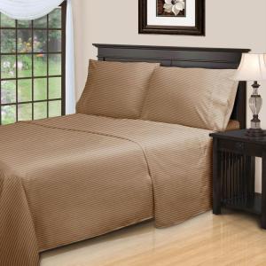 Superior 300 Thread Count Egyptian Cotton Sheet Set, Elastic Fitted Sheet, Flat Sheet, 1 Pillowcase, Twin, White(Taupe – Stripe)