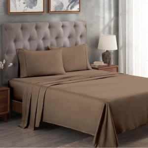 Superior 300 Thread Count Egyptian Cotton Sheet Set, Elastic Fitted Sheet, Flat Sheet, 1 Pillowcase, Twin, White(Taupe – Z)