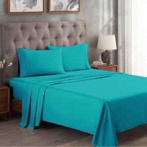 Superior 300 Thread Count Egyptian Cotton Sheet Set, Elastic Fitted Sheet, Flat Sheet, 1 Pillowcase, Twin, White(Teal – Z)