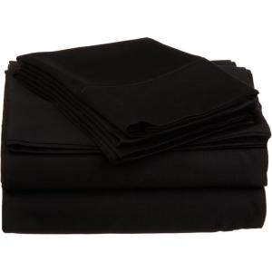 Superior Combed Cotton, 300 Thread Count; Deep-Fitting Pocket, Soft & Smooth 4-Piece King Sheet Set, Solid Pumpkin(Black)