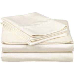 Superior Combed Cotton, 300 Thread Count; Deep-Fitting Pocket, Soft & Smooth 4-Piece King Sheet Set, Solid Pumpkin(Ivory)