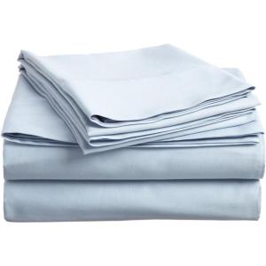 Superior Combed Cotton, 300 Thread Count; Deep-Fitting Pocket, Soft & Smooth 4-Piece King Sheet Set, Solid Pumpkin(Light Blue)