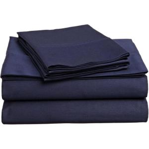 Superior Combed Cotton, 300 Thread Count; Deep-Fitting Pocket, Soft & Smooth 4-Piece King Sheet Set, Solid Pumpkin(Navy Blue)