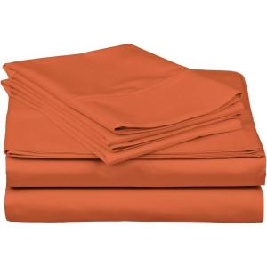 Superior Combed Cotton, 300 Thread Count; Deep-Fitting Pocket, Soft & Smooth 4-Piece King Sheet Set, Solid Pumpkin(Pumpkin)
