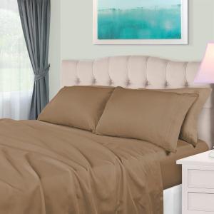 Superior Egyptian Cotton 5 Piece Sheet Set, 650 Thread Count, Modern Design, Sustainable Sheets, Ultra-Soft Basics, Solid, Deep Pocket Fitted Sheets, Flat Sheet, Pillowcases, Split King, White(Brown)