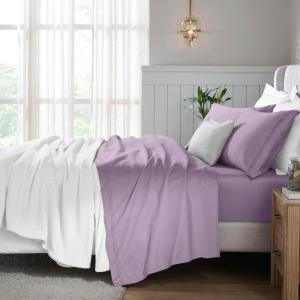 Superior Egyptian Cotton 5 Piece Sheet Set, 650 Thread Count, Modern Design, Sustainable Sheets, Ultra-Soft Basics, Solid, Deep Pocket Fitted Sheets, Flat Sheet, Pillowcases, Split King, White(Wisteria)