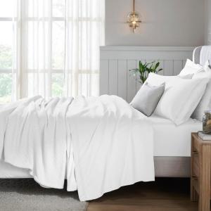 Superior Egyptian Cotton 5 Piece Sheet Set, 650 Thread Count, Modern Design, Sustainable Sheets, Ultra-Soft Basics, Solid, Deep Pocket Fitted Sheets, Flat Sheet, Pillowcases, Split King, White(A White)