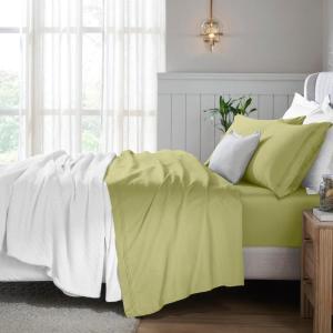 Superior Egyptian Cotton 5 Piece Sheet Set, 650 Thread Count, Modern Design, Sustainable Sheets, Ultra-Soft Basics, Solid, Deep Pocket Fitted Sheets, Flat Sheet, Pillowcases, Split King, White(Olive Green)