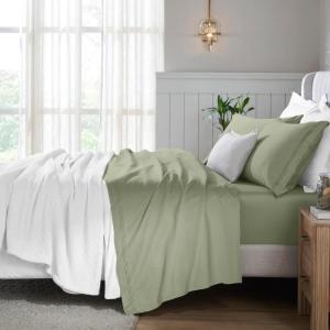 Superior Egyptian Cotton 5 Piece Sheet Set, 650 Thread Count, Modern Design, Sustainable Sheets, Ultra-Soft Basics, Solid, Deep Pocket Fitted Sheets, Flat Sheet, Pillowcases, Split King, White(Sage)