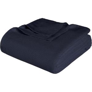 Superior Metro All-Season Cotton Blanket, Woven Blanket for Couch, Bed, Bedding, Farmhouse, Home Essentials, Cute and Cozy Bohemian Blankets, Herringbone Weave, King, Sage(Navy Blue)