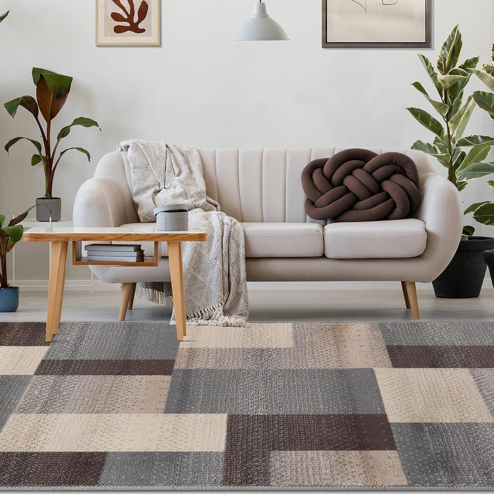 imageSUPERIOR MidCentury Modern Geometric Design Area Rug with Jute Backing Perfect Hardwood Tile or Carpet Cover Ideal for Bedroom Kitchen Living Room Entryway or Office 8 x 10 GreyGrey