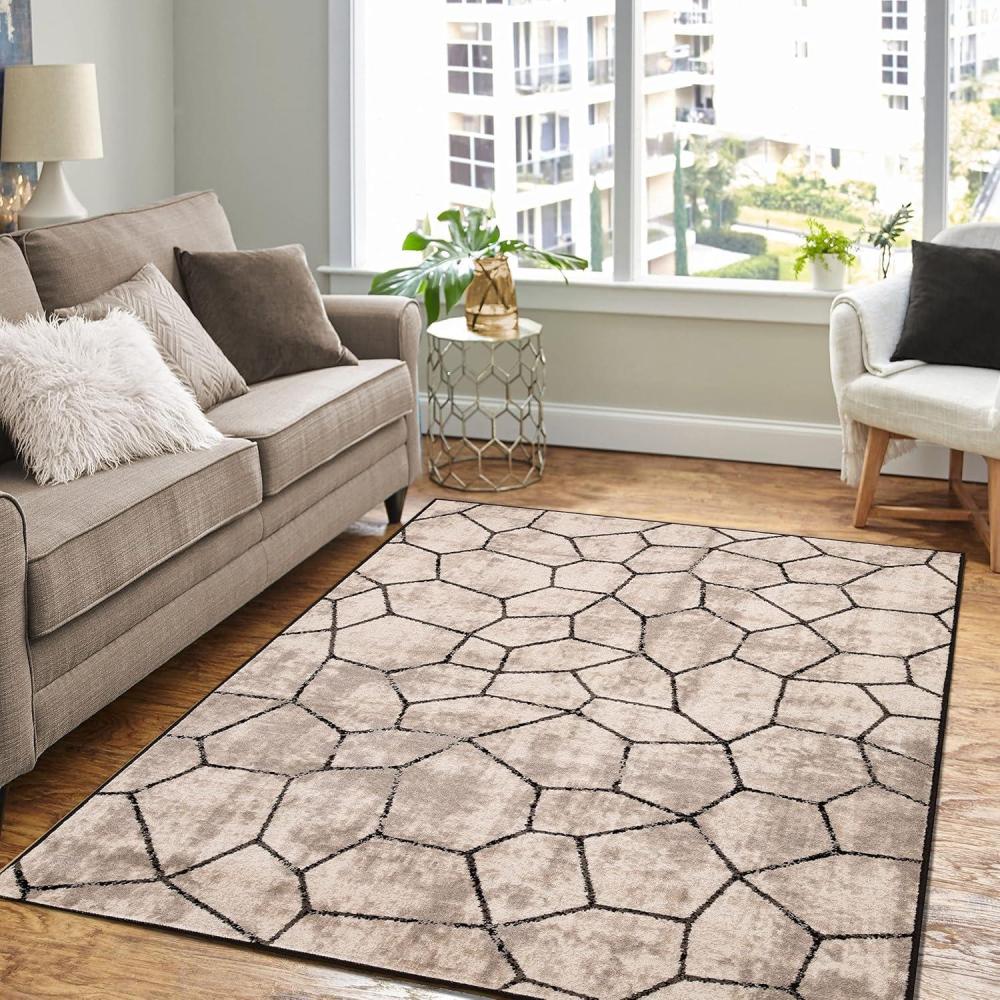 imageSuperior Indoor Area Rug Jute Backing Soft Modern Rugs for Entryway Kitchen Floors Office Floor Cover Modern Cobblestone Rugs Vegas Collection 4 x 6 Grey