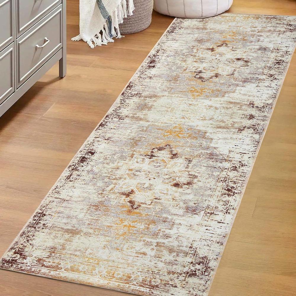 imageSuperior Vintage Medallion Washable Runner Rug Cotton Backing Pet ampamp Kid Friendly Modern Rugs for Hallway Living Room Kitchen Bedroom Low Pile Area Rug Dove Collection 2 7quot x 12 Cream