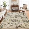Superior Indoor Large Area Rug for Hallways, Entry, Office, Living/Bedroom, Hardwood, Tile, Floor Cover, Carpet Cover, Modern Farmhouse Floral Decor, Jacobean Collection, 2′ 7″ x 10′, Beige Brown(Beige Brown)