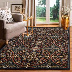 Superior Indoor Area Rug, Jute Backing, Modern Medallion Rugs for Living Room, Kitchen Floors, Bedroom, Office Floor Cover, Floral Damask Rugs, Fancy Medallion Collection, 5′ x 5′, Midnight Blue(Midnight Blue – Z)