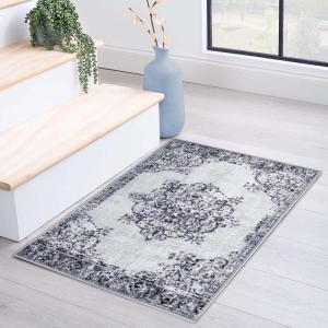 Superior Indoor Large Area Rug for Hallways, Entry, Office, Living/Bedroom, Hardwood, Tile, Floor Cover, Carpet Cover, Modern Farmhouse Floral Decor, Jacobean Collection, 2′ 7″ x 10′, Beige Brown(Grey)