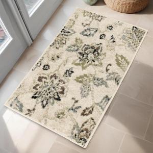 Superior Indoor Large Area Rug for Hallways, Entry, Office, Living/Bedroom, Hardwood, Tile, Floor Cover, Carpet Cover, Modern Farmhouse Floral Decor, Jacobean Collection, 2′ 7″ x 10′, Beige Brown(Beige Brown)