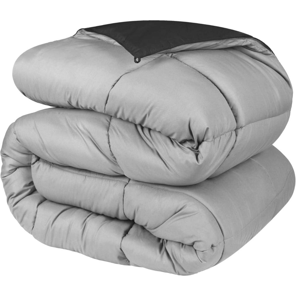 imageSuperior Brushed Microfiber Comforter Down Alternative Bedding Medium Weight Soft Bed Cover Plush Duvet Insert Oversized Blanket Box Quilt Reversible Comforter TwinTwin XL Navy BlueBlackgrey