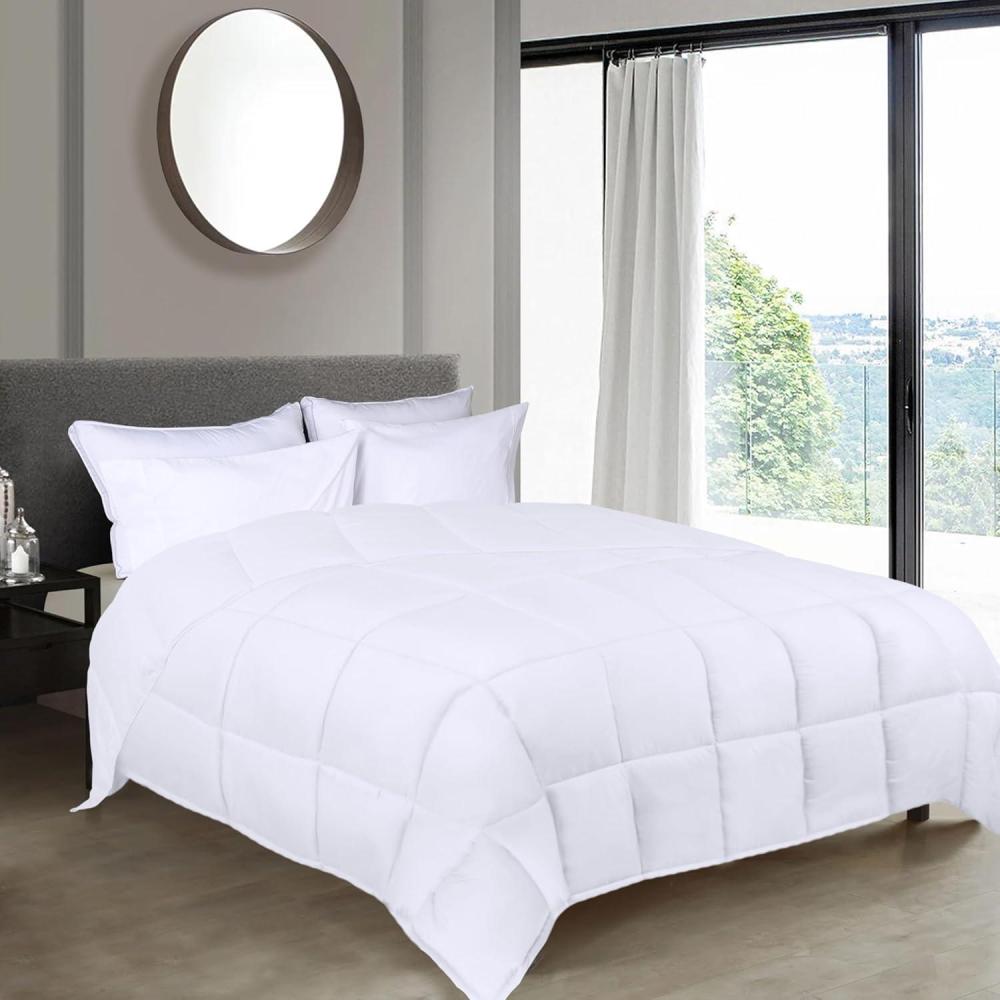 imageSuperior Brushed Microfiber Comforter Down Alternative Bedding Medium Weight Soft Bed Cover Plush Duvet Insert Oversized Blanket Box Quilt Reversible Comforter TwinTwin XL Navy BlueWhite