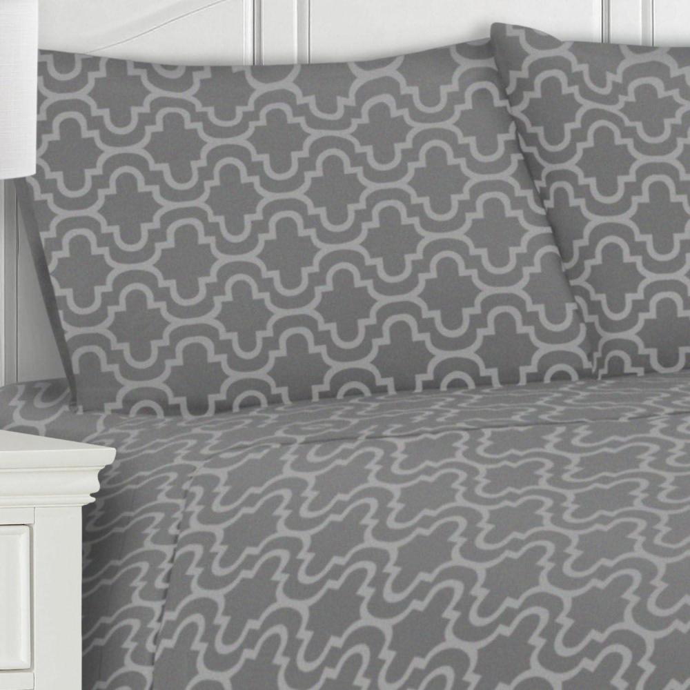 imageSuperior Extra Soft Printed Highest Quality All Season 100 Brushed Cotton Flannel Trellis Bedding Pillowcase Set  Navy Blue Trellis King SizeGrey Trellis