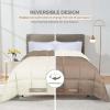 Superior Brushed Microfiber Comforter, Down Alternative Bedding, Medium Weight, Soft Bed Cover, Plush Duvet Insert, Oversized Blanket, Box Quilt, Reversible Comforter, Twin/Twin XL, Navy Blue(Ivory-taupe)