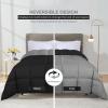 Superior Brushed Microfiber Comforter, Down Alternative Bedding, Medium Weight, Soft Bed Cover, Plush Duvet Insert, Oversized Blanket, Box Quilt, Reversible Comforter, Twin/Twin XL, Navy Blue(Black-grey)