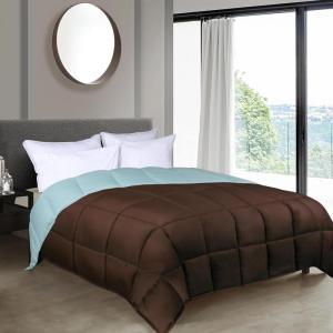 Superior Brushed Microfiber Comforter, Down Alternative Bedding, Medium Weight, Soft Bed Cover, Plush Duvet Insert, Oversized Blanket, Box Quilt, Reversible Comforter, Twin/Twin XL, Navy Blue(Choco-sky Blue)
