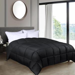Superior Brushed Microfiber Comforter, Down Alternative Bedding, Medium Weight, Soft Bed Cover, Plush Duvet Insert, Oversized Blanket, Box Quilt, Reversible Comforter, Twin/Twin XL, Navy Blue(Black)