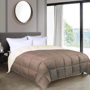 Superior Brushed Microfiber Comforter, Down Alternative Bedding, Medium Weight, Soft Bed Cover, Plush Duvet Insert, Oversized Blanket, Box Quilt, Reversible Comforter, Twin/Twin XL, Navy Blue(Ivory-taupe)
