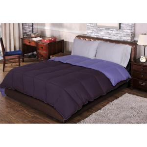 Superior Brushed Microfiber Comforter, Down Alternative Bedding, Medium Weight, Soft Bed Cover, Plush Duvet Insert, Oversized Blanket, Box Quilt, Reversible Comforter, Twin/Twin XL, Navy Blue(Plum-lilac)