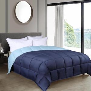 Superior Brushed Microfiber Comforter, Down Alternative Bedding, Medium Weight, Soft Bed Cover, Plush Duvet Insert, Oversized Blanket, Box Quilt, Reversible Comforter, Twin/Twin XL, Navy Blue(Taupe- Chocolate)