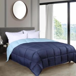 Superior Brushed Microfiber Comforter, Down Alternative Bedding, Medium Weight, Soft Bed Cover, Plush Duvet Insert, Oversized Blanket, Box Quilt, Reversible Comforter, Twin/Twin XL, Navy Blue(Navy Blue-light Blue)