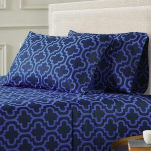 Superior Extra Soft Printed Highest Quality All Season 100% Brushed Cotton Flannel Trellis Bedding Pillowcase Set – Navy Blue Trellis, King Size(Navy Blue Trellis)