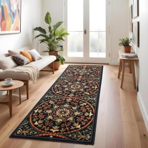 Superior Indoor Area Rug with Jute Backing, Modern Floor Decor for Home Hallway, Living Room, Floor Cover, Entryway, Bedroom, Modern Abstract- 2’x3′, Chocolate(Midnight Blue)
