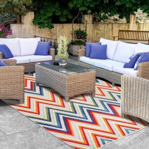 Superior Indoor Outdoor Area Rug, Floor Decor Perfect for Patio, Kitchen, Entry, Playroom, Carpet Cover, Zig-Zag Indoor Outdoor Area Rug, Acacia Collection, 5′ 2″ x 7′ 2″, Cream(Cream – Z)