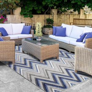 Superior Indoor Outdoor Area Rug, Floor Decor Perfect for Patio, Kitchen, Entry, Playroom, Carpet Cover, Zig-Zag Indoor Outdoor Area Rug, Acacia Collection, 5′ 2″ x 7′ 2″, Cream(Grey)