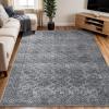 Superior Large Indoor Area Rug, Modern Floor Decor, Living/Dining Room, Kitchen, Entry, Distressed Floral, Geometric Medallion, Cotton Backing, Huda Collection, 9′ x 12′, Grey(Grey)