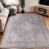 Superior Large Indoor Area Rug, Modern Floor Decor, Living/Dining Room, Kitchen, Entry, Distressed Floral, Geometric Medallion, Cotton Backing, Huda Collection, 9′ x 12′, Grey(Alm – Berry Red)