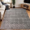 Superior Large Indoor Area Rug, Modern Floor Decor, Living/Dining Room, Kitchen, Entry, Distressed Floral, Geometric Medallion, Cotton Backing, Huda Collection, 9′ x 12′, Grey(Brown)